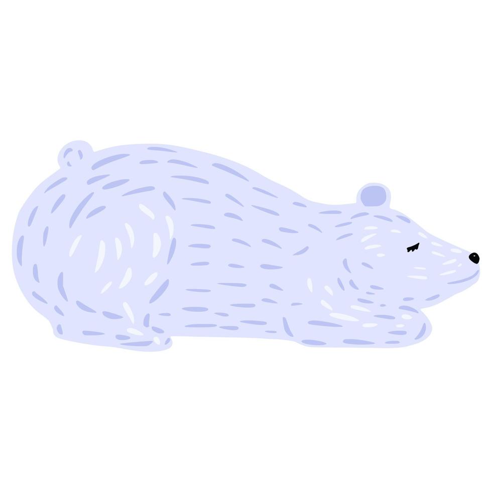 Polar bear laying isolated on white background. Animal white color character design from arctic. Doodle style. vector