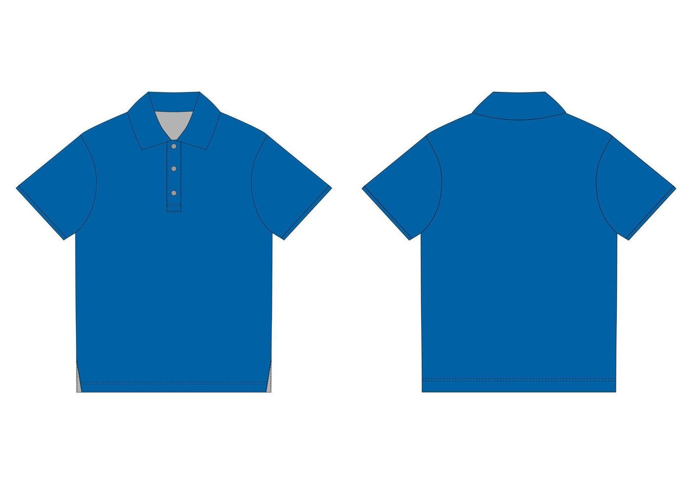 plantilla de diseño de camiseta polo en colores azules. croquis tecnico anverso y reverso vector