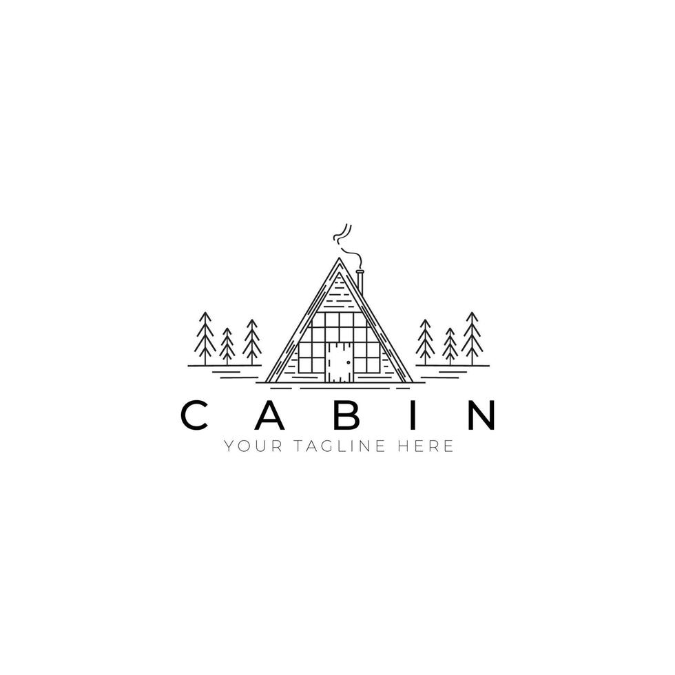 diseño de ilustración de vector de arte de línea de logotipo de cabaña o casa de campo. campamento al aire libre creativo naturaleza