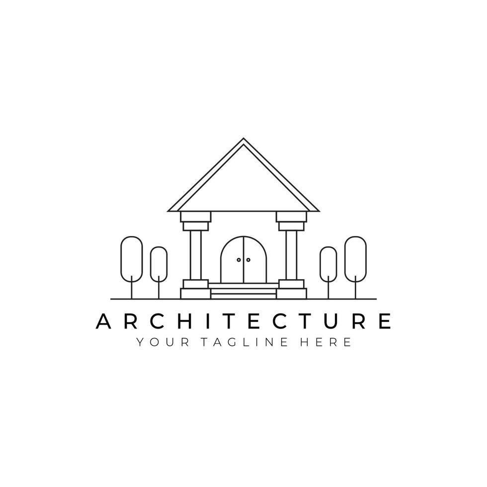 architecture logo line art vector illustration design. creative outdoor nature building minimalist monoline outline linear simple modern house construction home roof apartment