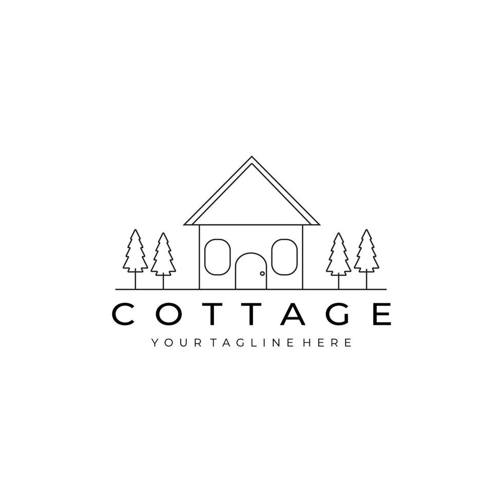 cottage or cabin vector line art illustration logo design. outdoor creative nature camp building minimalist monoline outline linear simple stateroom lodge hut cot shack shed