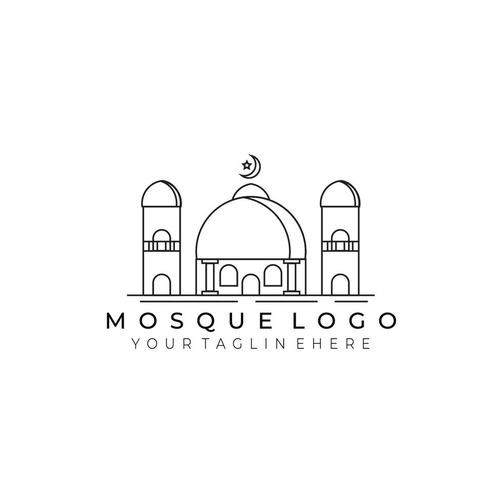 mezquita logo línea arte vector ilustración diseño minimalista moderno. arquitectura creativo al aire libre naturaleza monoline contorno lineal sencillo edificio construcción islam musulmán religión ramadán