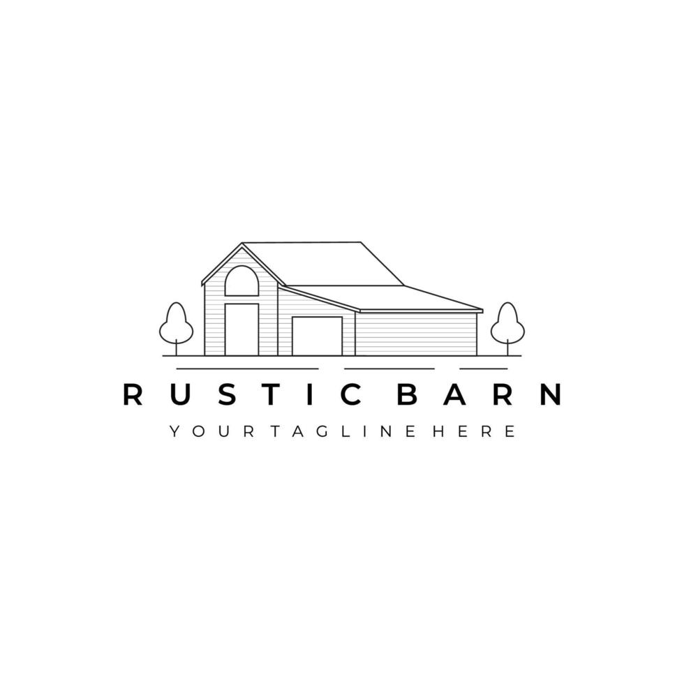 rustic barn illustration line art vector design logo. nature outdoor monoline outline linear simple minimalist minimal