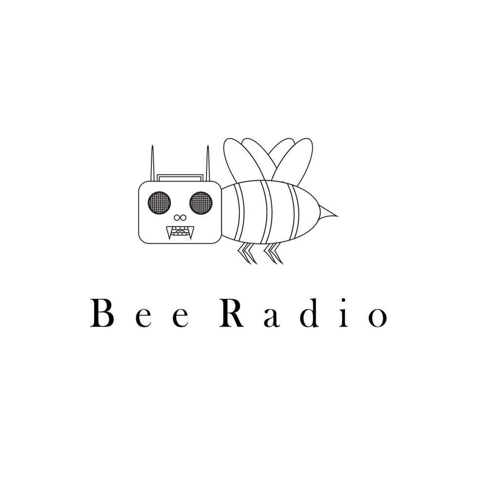 bee radio logo line art illustration design vector creative nature minimalist monoline outline linear simple modern