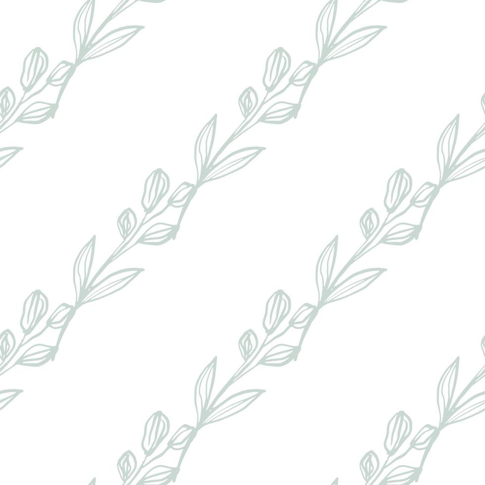 Hand drawn floral seamless pattern. Pastel green herbal branches on white background. vector