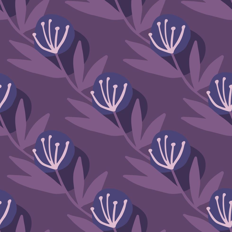Diagonal located dandelion on seamless pattern in purple tones. vector