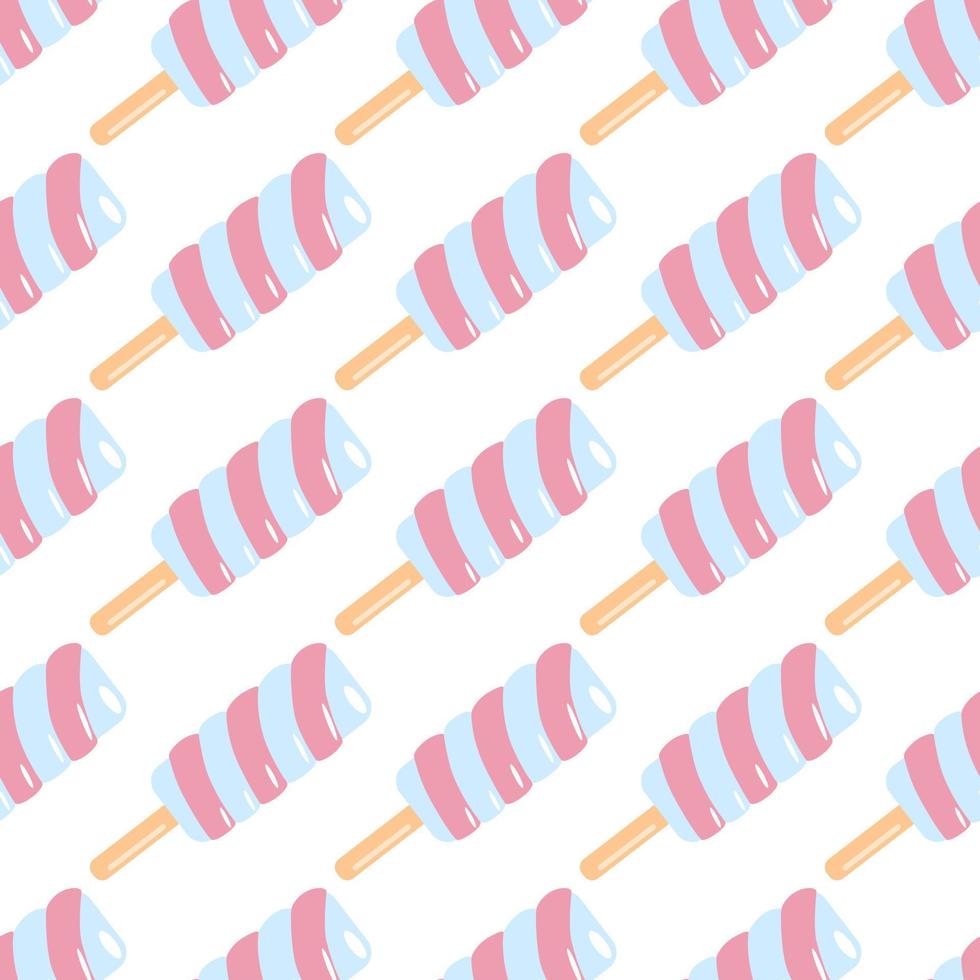 Isolated ice cream seamless pattern with white background. Pink and blue spiral frozen cream. vector