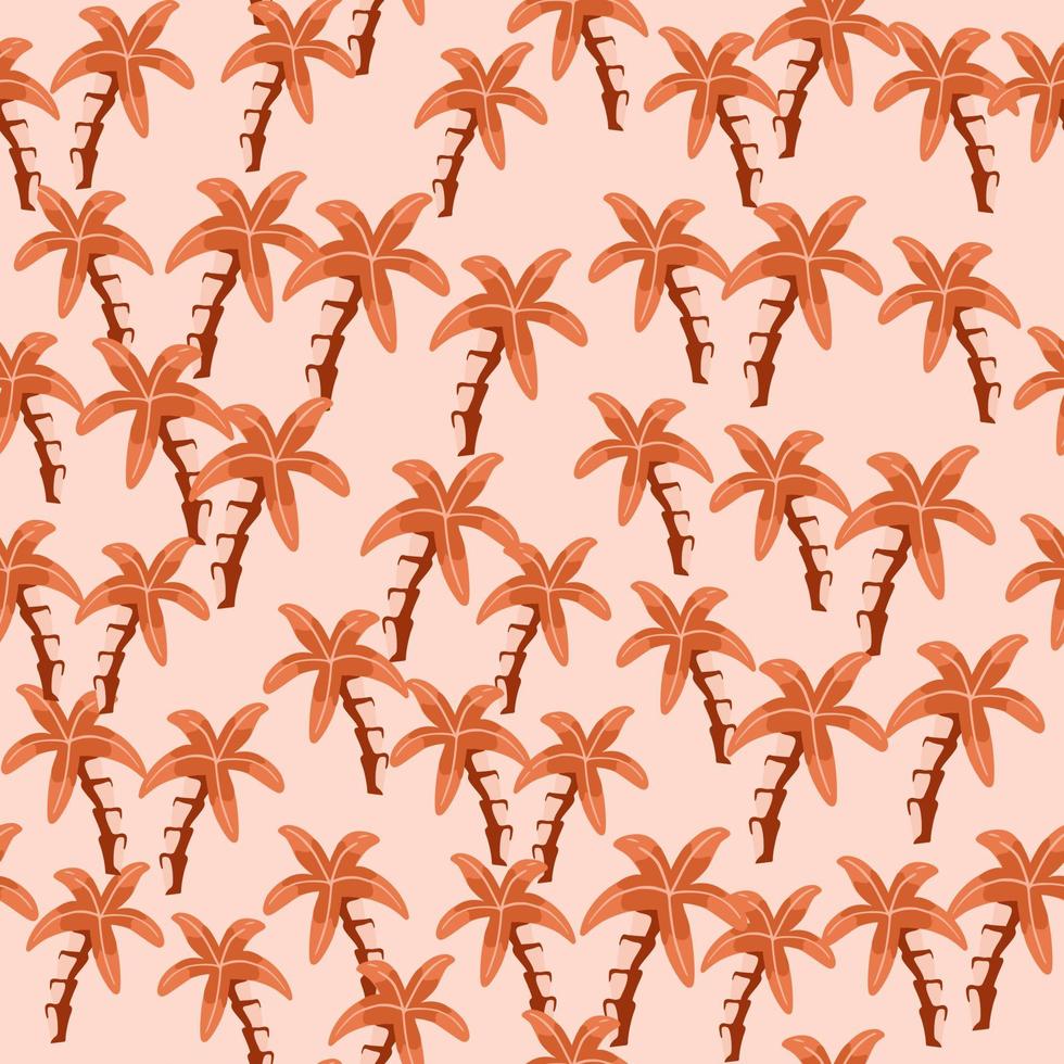 pequeños elementos de palmera naranja aleatorios de patrones sin fisuras. fondo rosa pastel. adorno de botánica tropical. vector