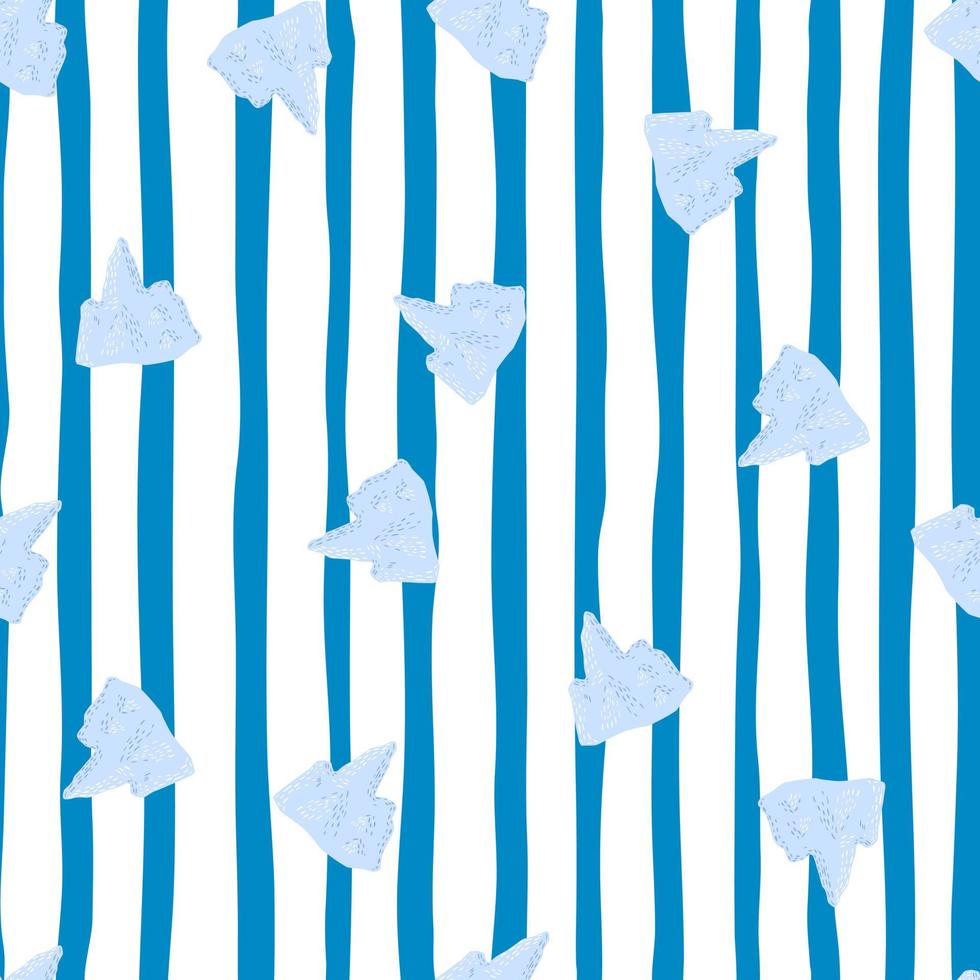 Bright childish seamless pattern in nature style with random little iceberg shapes. Striped white nad blue background. vector