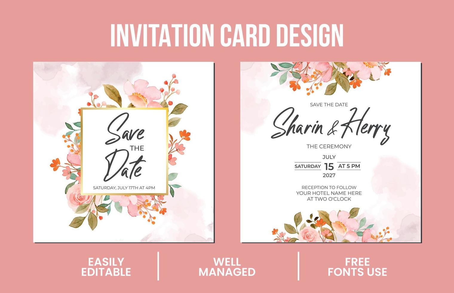 Invitation or greetings card and wedding menu template vector