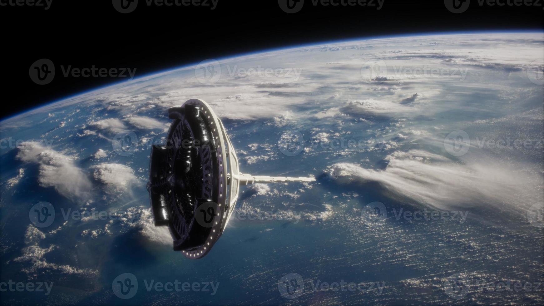 futuristic Space satellite orbiting the earth photo