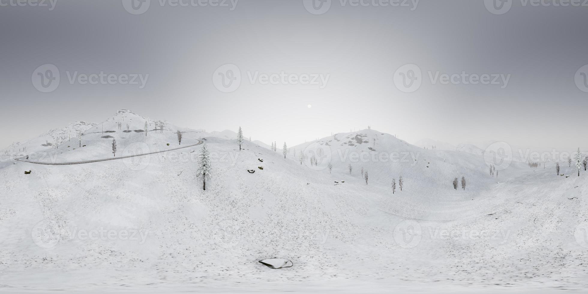 vr 360 camera above the snow rocky mountains ridges in a cold polar region photo