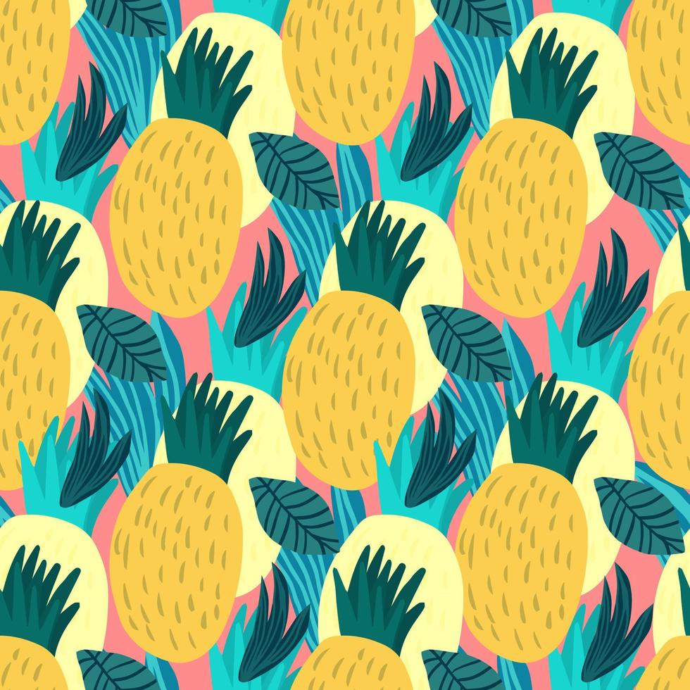 Sweet pineapple seamless pattern on pink background. vector