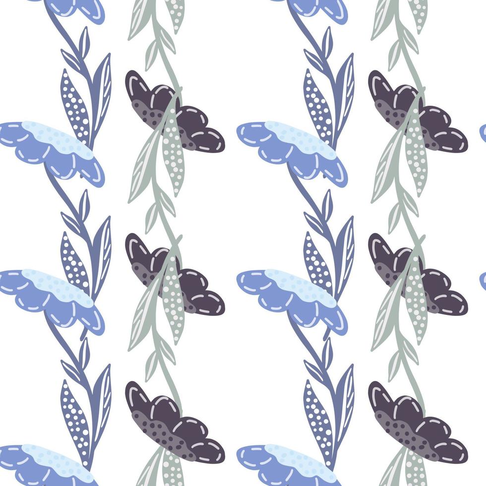 Isolated seamless pattern with blue field flowers silhouettes. Botanic doodle meadow ornament. vector