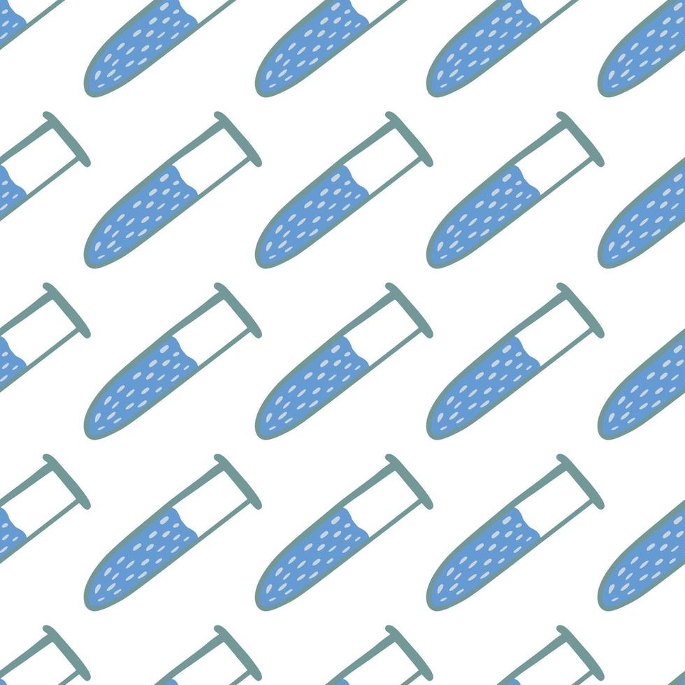 Isolated seamless simple pattern with blue flask shapes. Chemistry labaratory design backdrop. vector