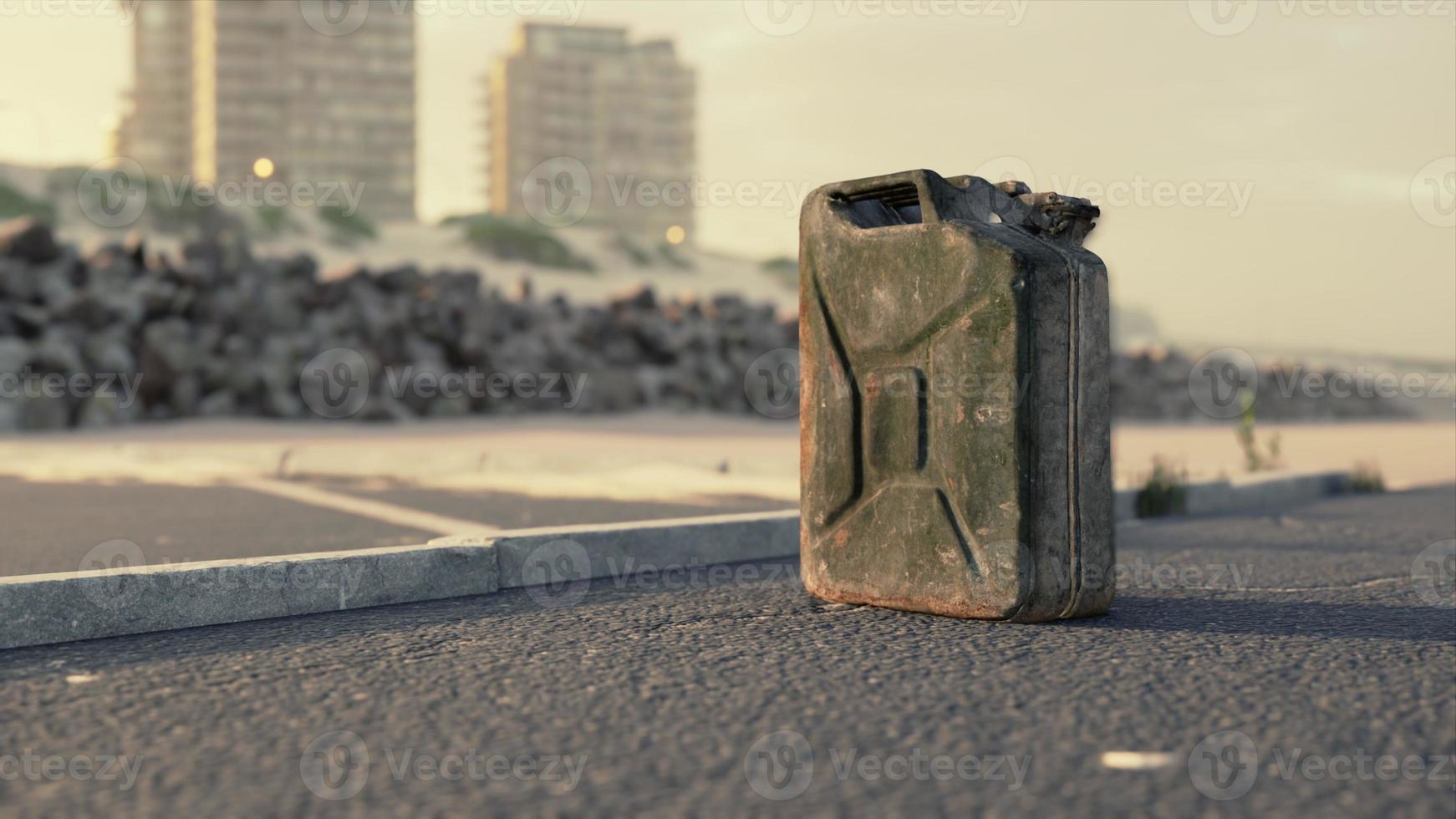 old metal fuel canister on beach parking photo