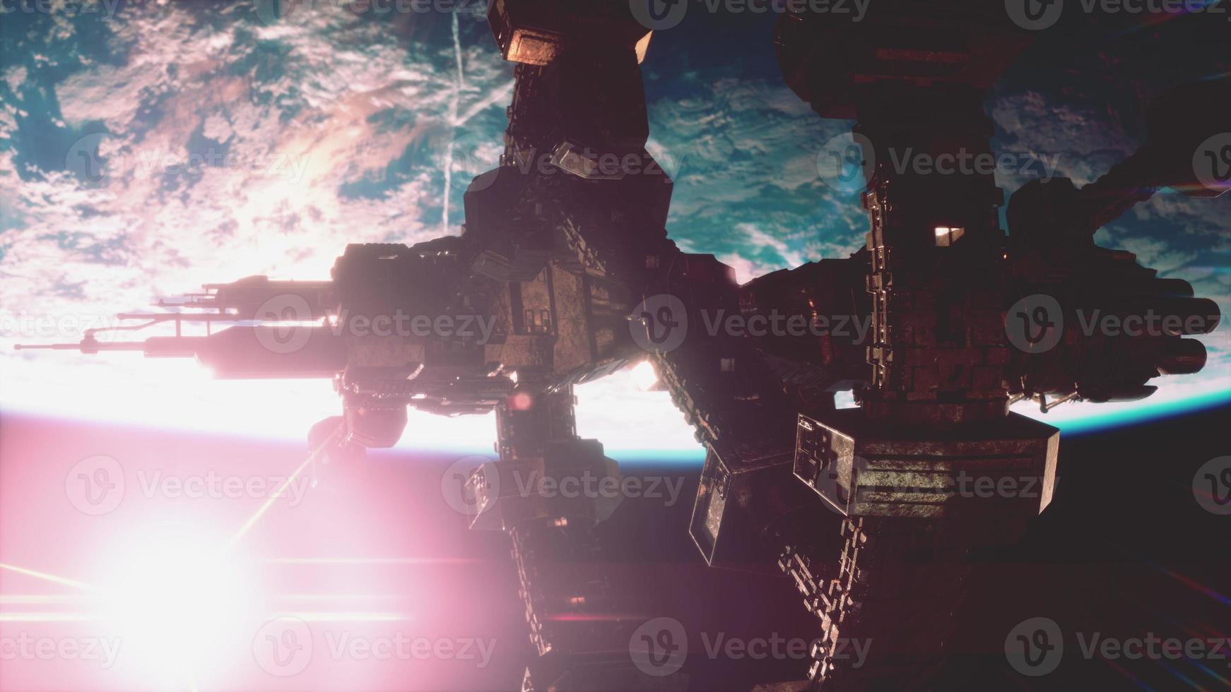 Highly detailed huge spaceship approaching to the Earth photo
