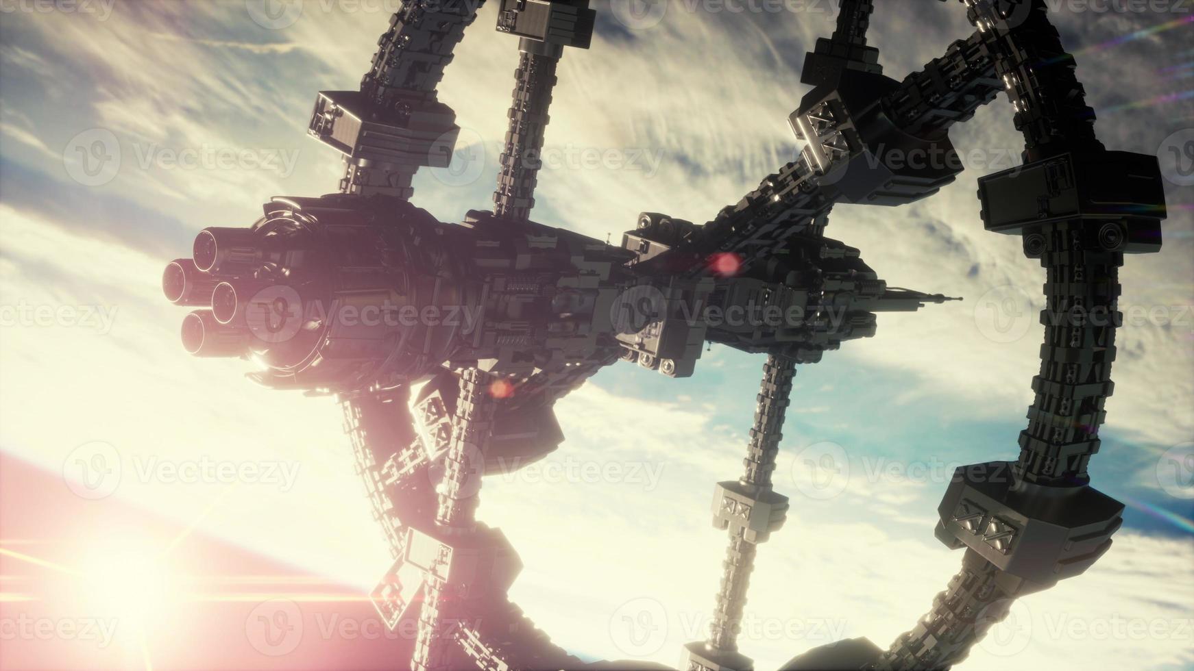 Highly detailed huge spaceship approaching to the Earth photo