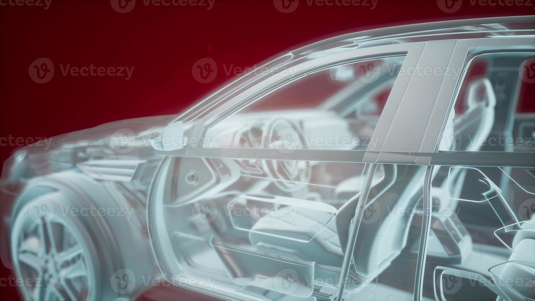 Holographic animation of 3D wireframe car model with engine photo
