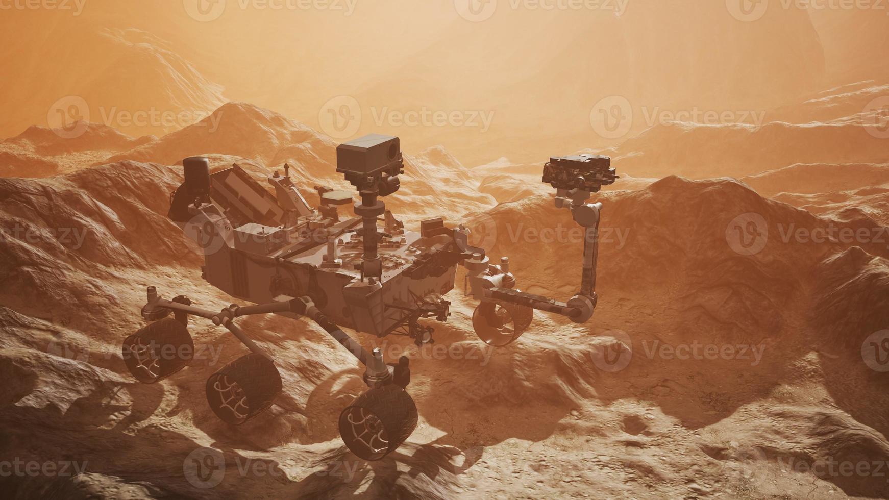 Curiosity Mars Rover exploring the surface of red planet. Elements of this image furnished by NASA photo