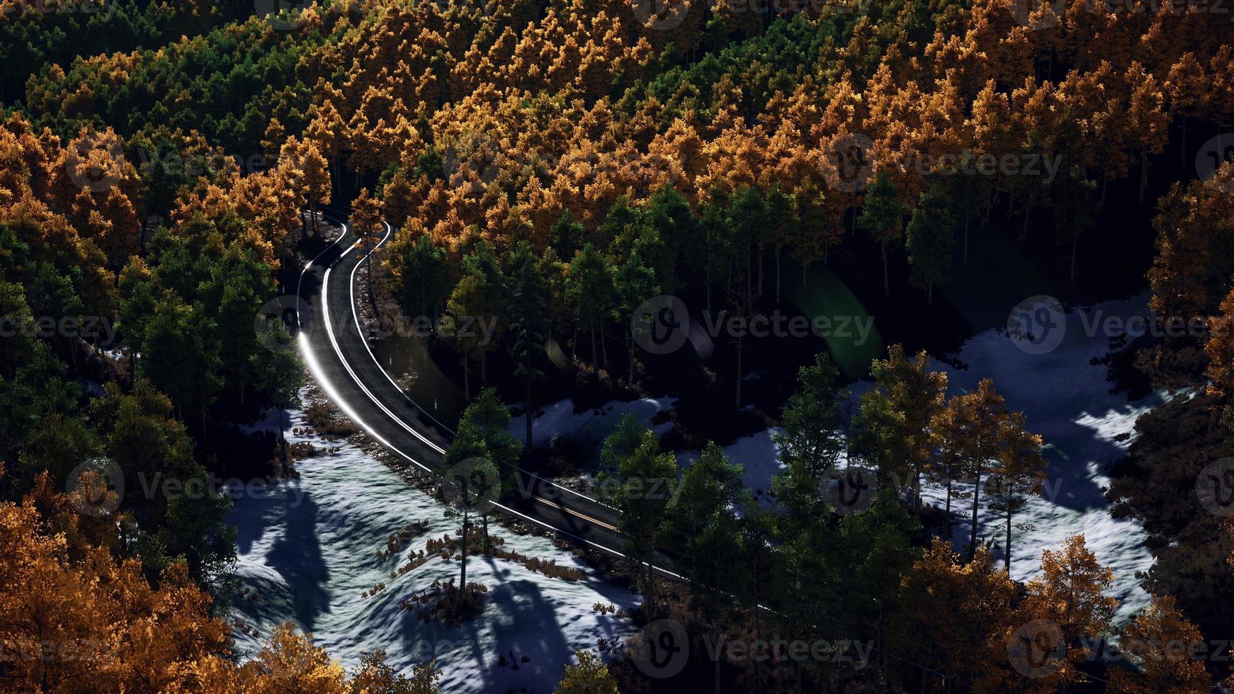 aerial panoramic landscape view of a scenic road in Canadian Mountains photo