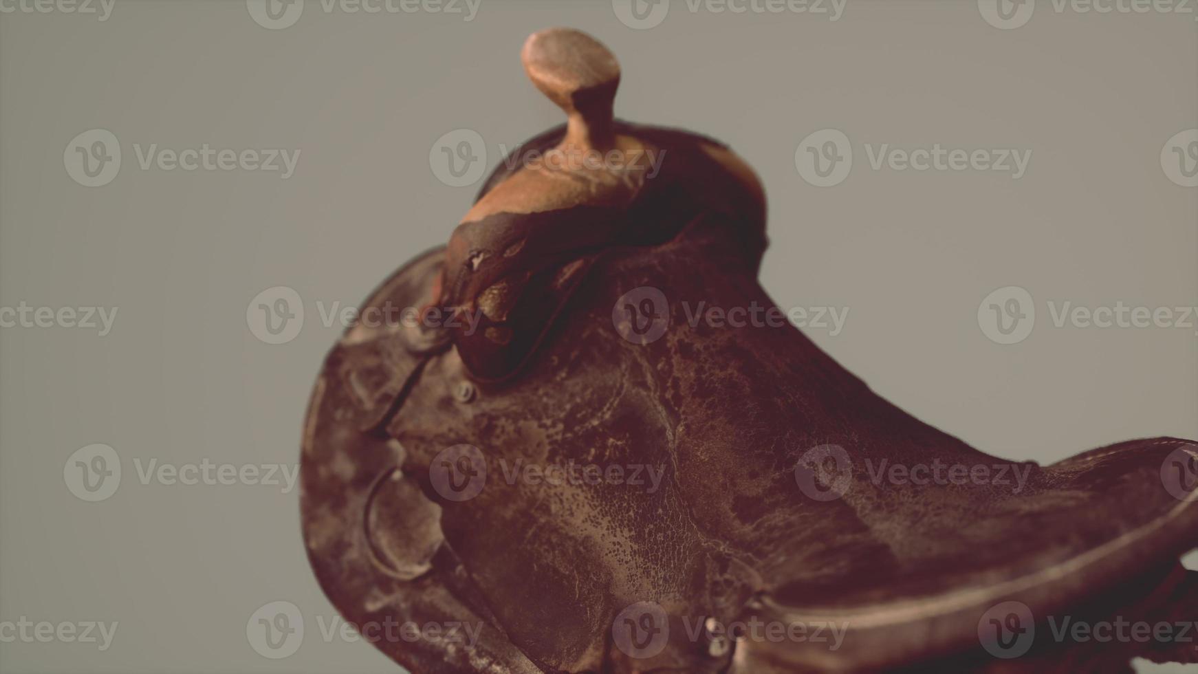 old used vintage leather dressage horse saddle photo