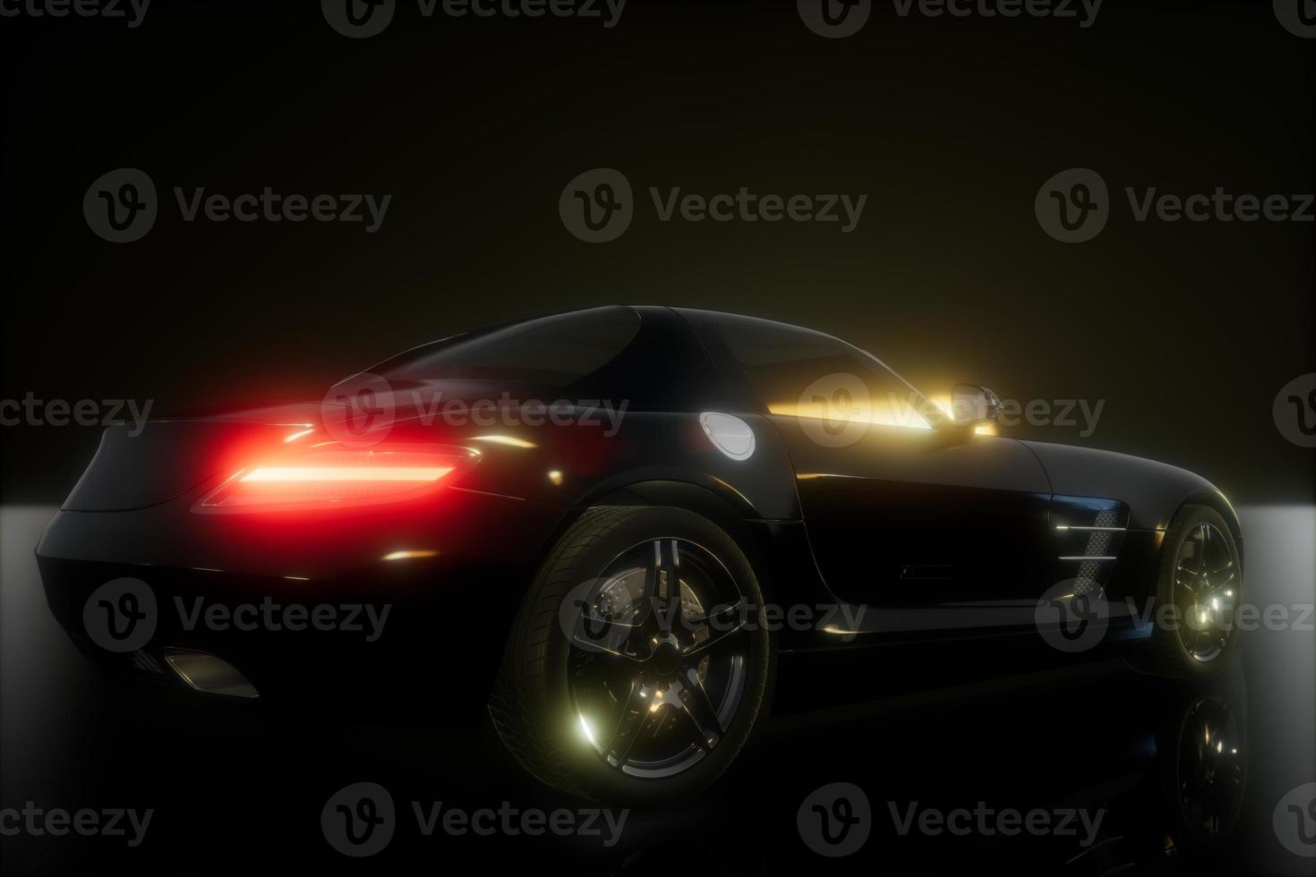 luxury sport car in dark studio with bright lights photo