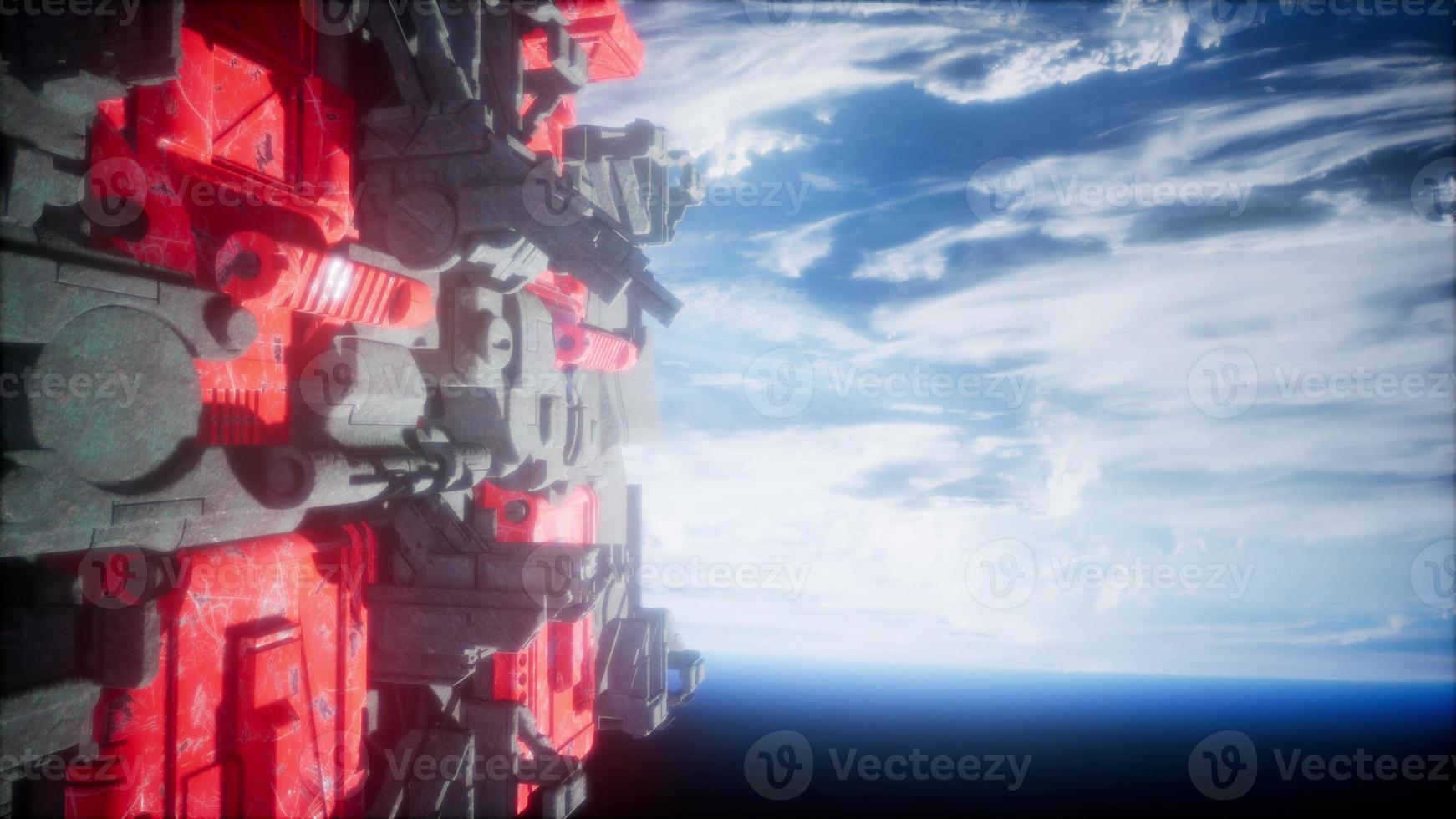 Spaceship with View on Space and Planet Earth photo