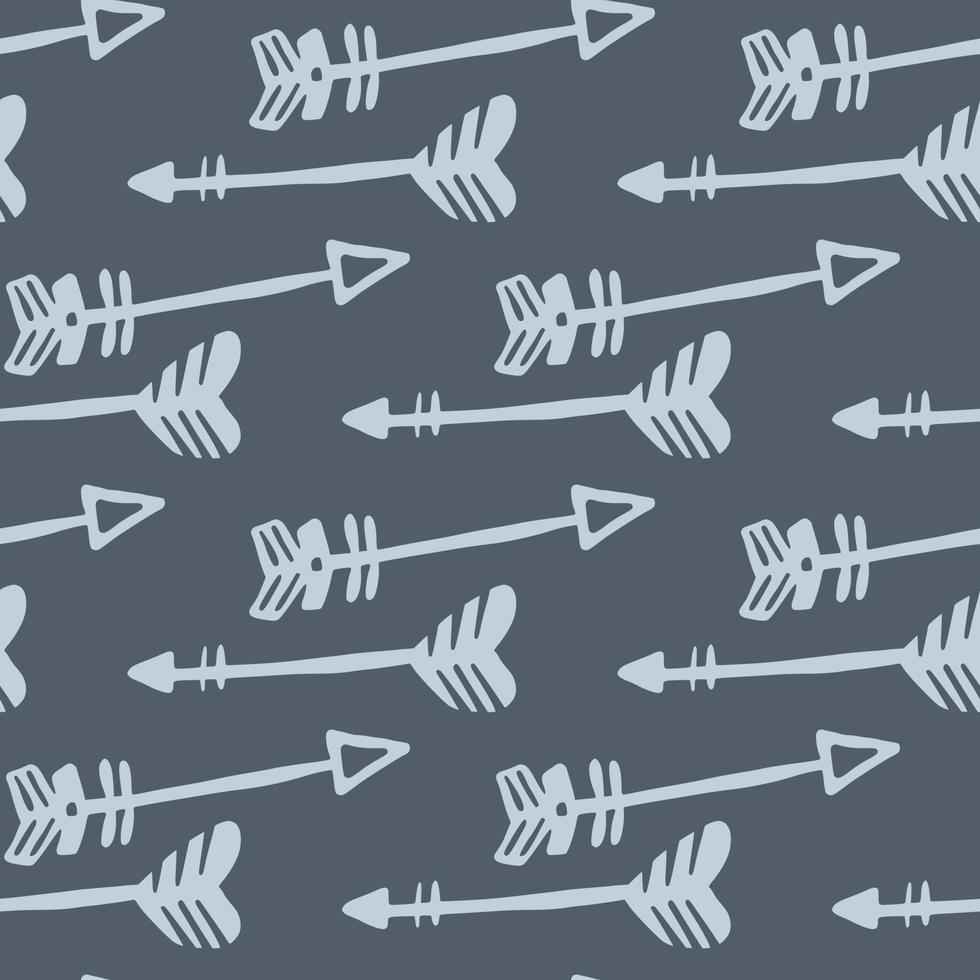 Hand drawn arrows seamless pattern on gray background. Tribal wallpaper. Doodle style. vector
