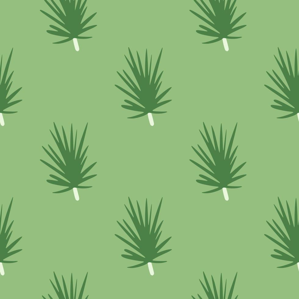 Seamless minimalistic pattern with pine twigs silhouettes ornament. Green pastel colored artwork. Simple floral print. vector