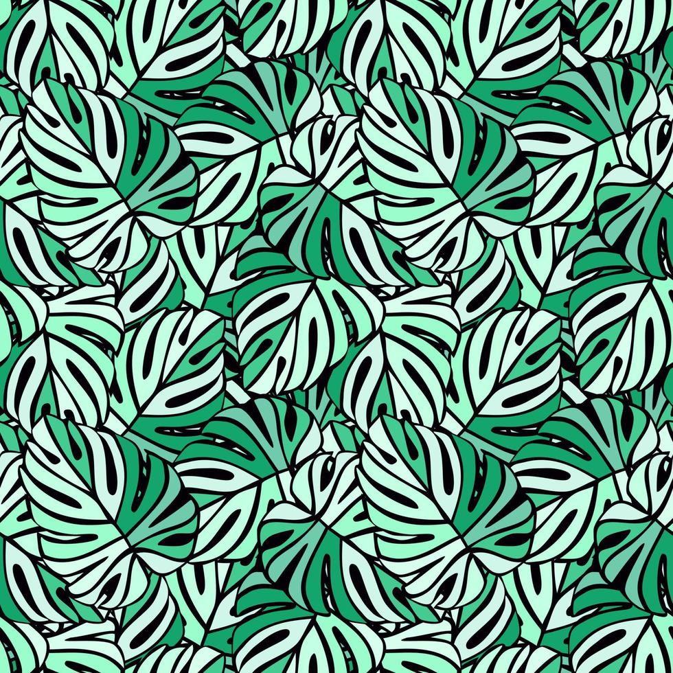 hojas tropicales brillantes creativas de patrones sin fisuras. fondo de hoja de monstera. vector