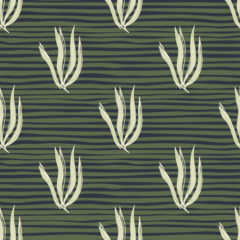 Vintage abstract seaweeds seamless pattern on stripe background. vector