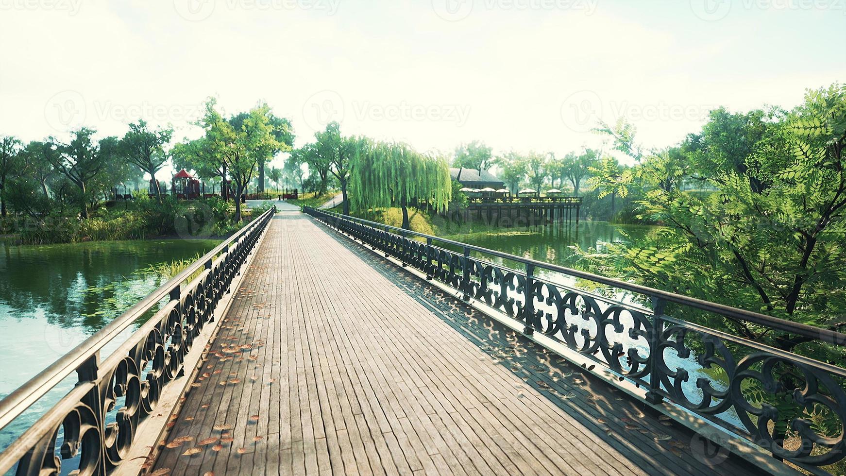 old bridge in park in summer time photo