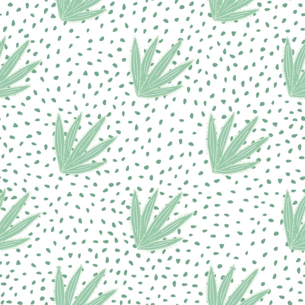 Aloe cacti wallpaper on dots background. Abstract cactus seamless pattern. vector