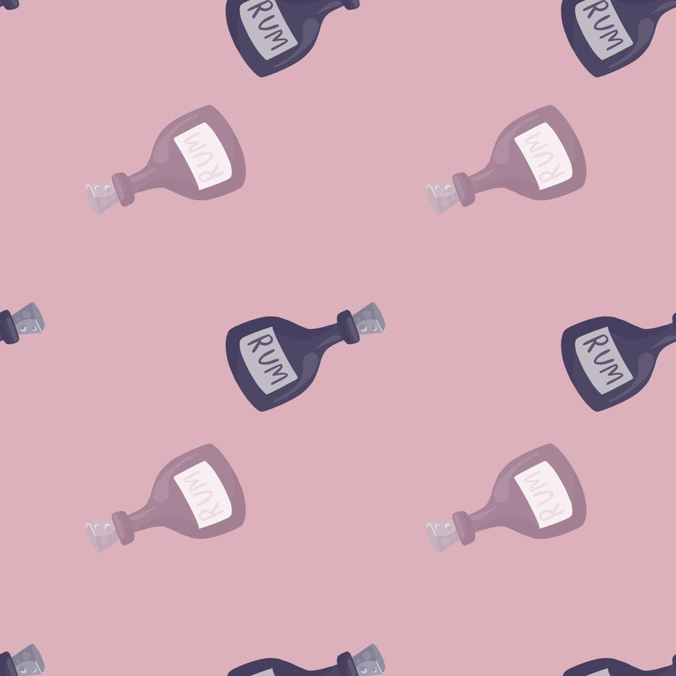 Rum bottle seamless pattern on pink background. Pirate drink wallpaper. vector