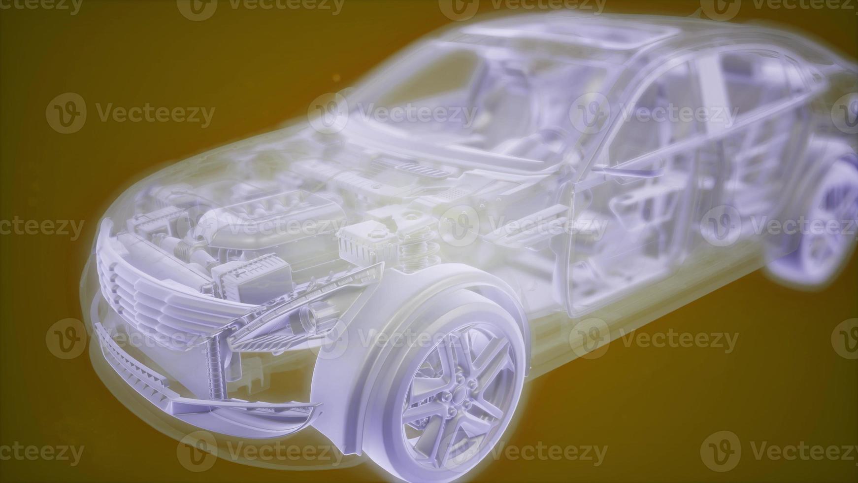 Holographic animation of 3D wireframe car model with engine photo