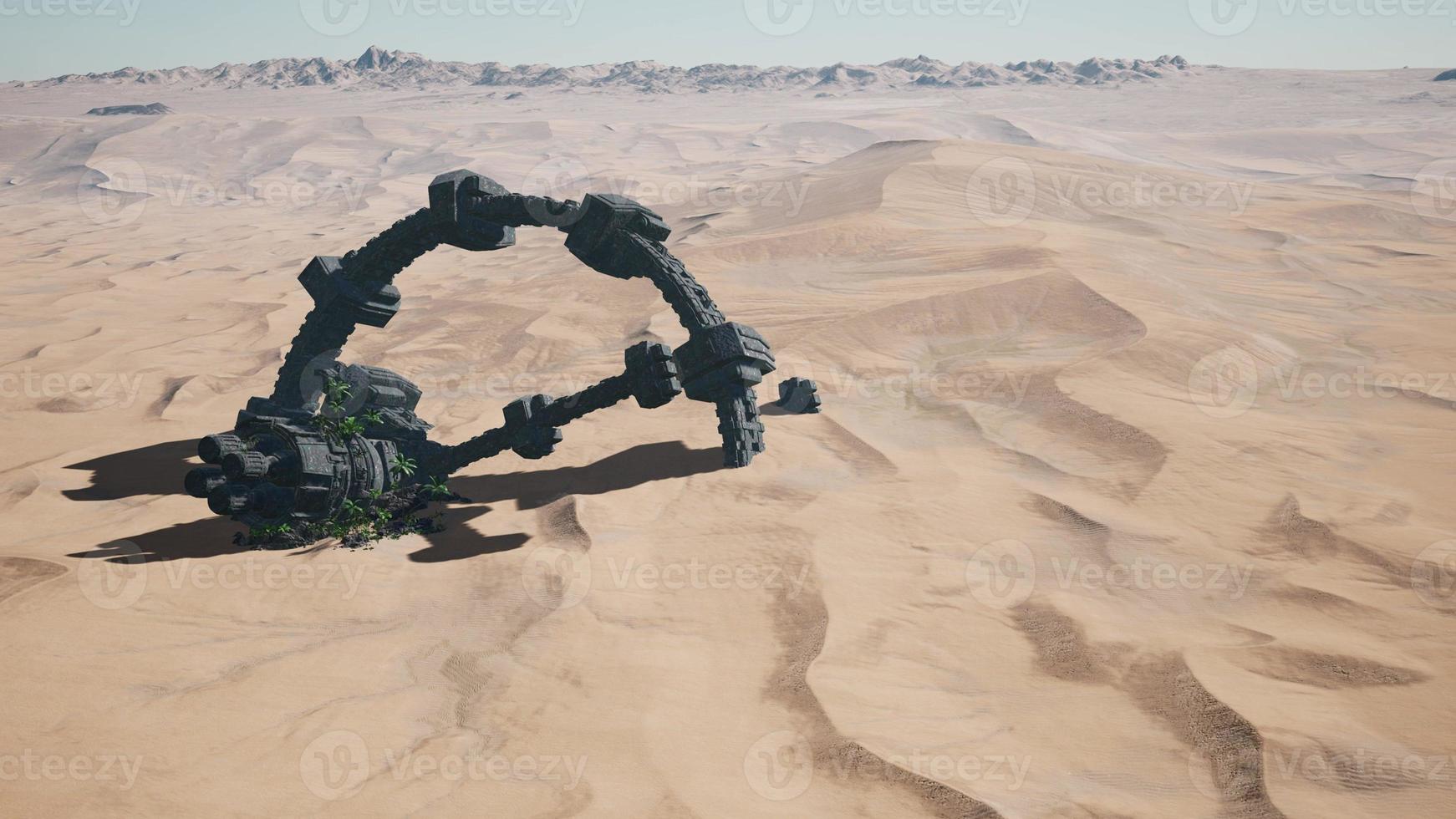 vieja nave espacial alienígena oxidada en el desierto. OVNI foto