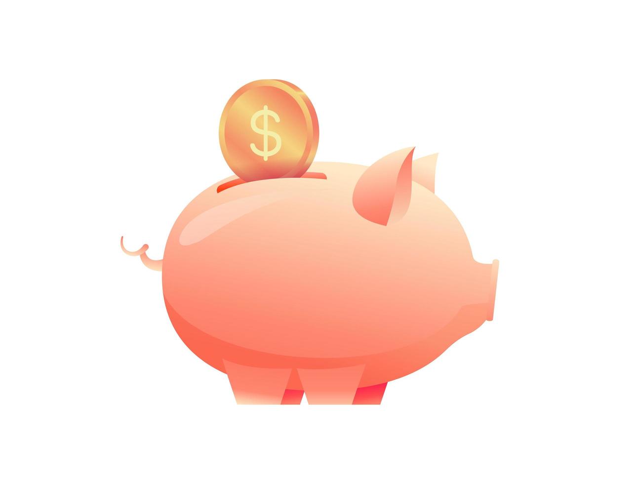 Large piggy bank with a coin on an isolated background side view. Metaphor of increasing investment, capital accumulation. Successful teamwork concept. Flat vector illustration