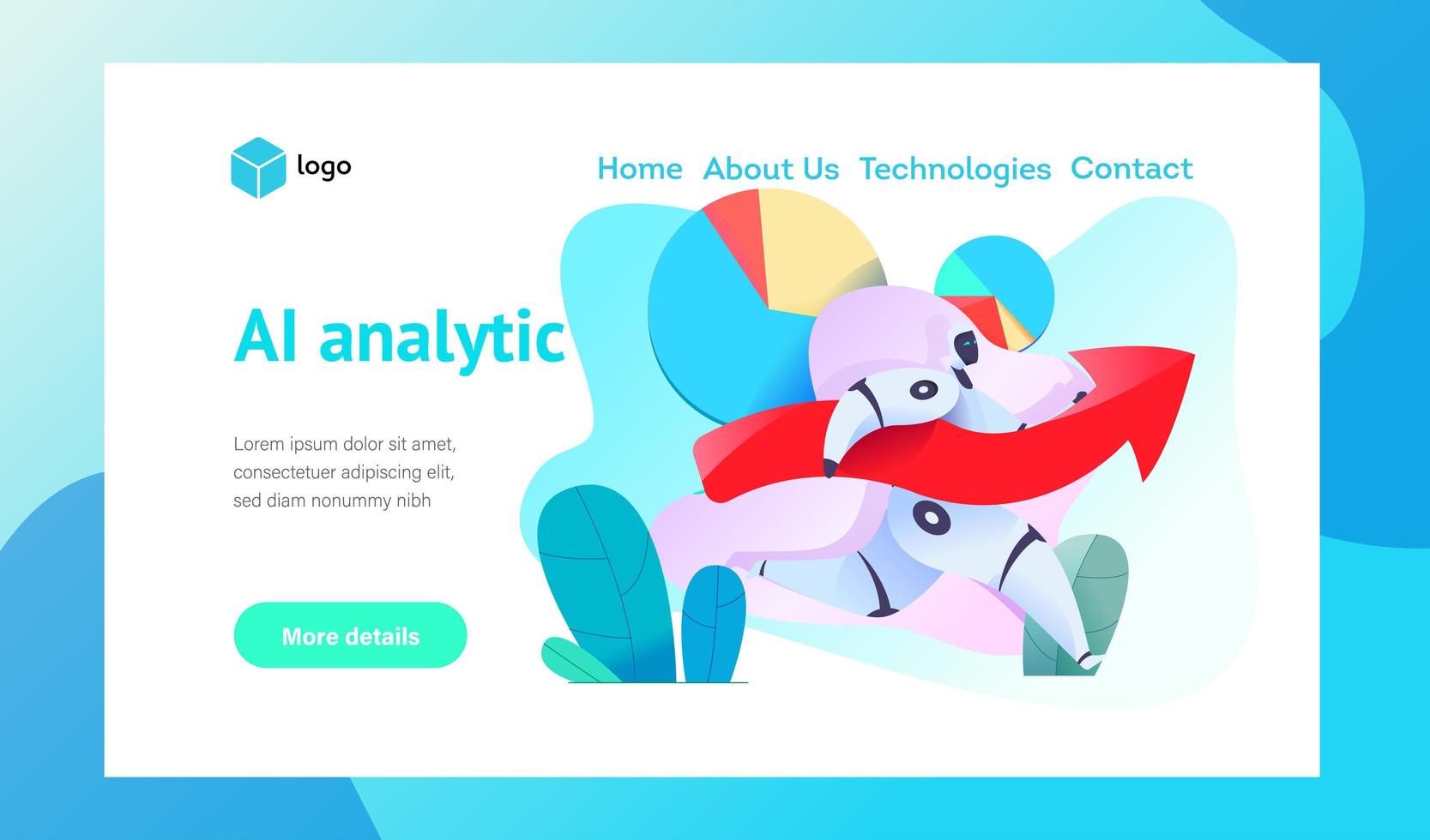 el robot android se ejecuta sosteniendo la flecha del gráfico de ventas vector