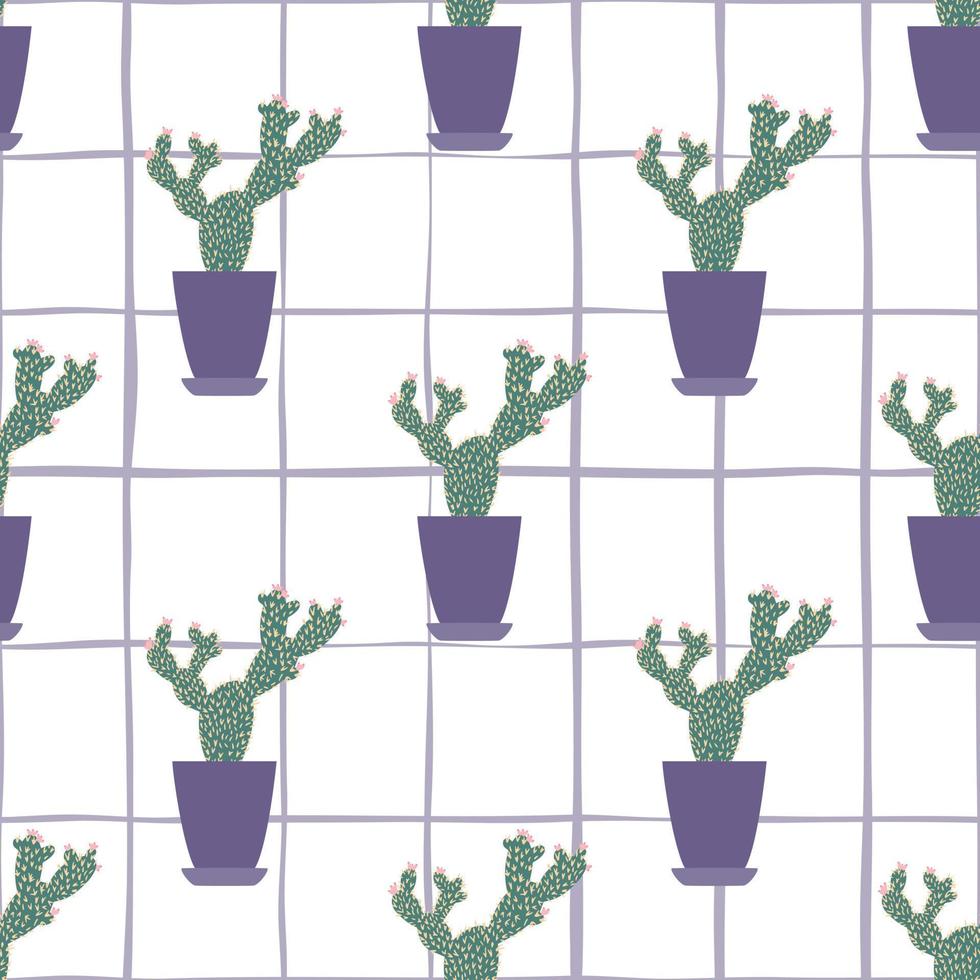 Cactus in pot seamless pattern on stripe background.Textile ornament. vector