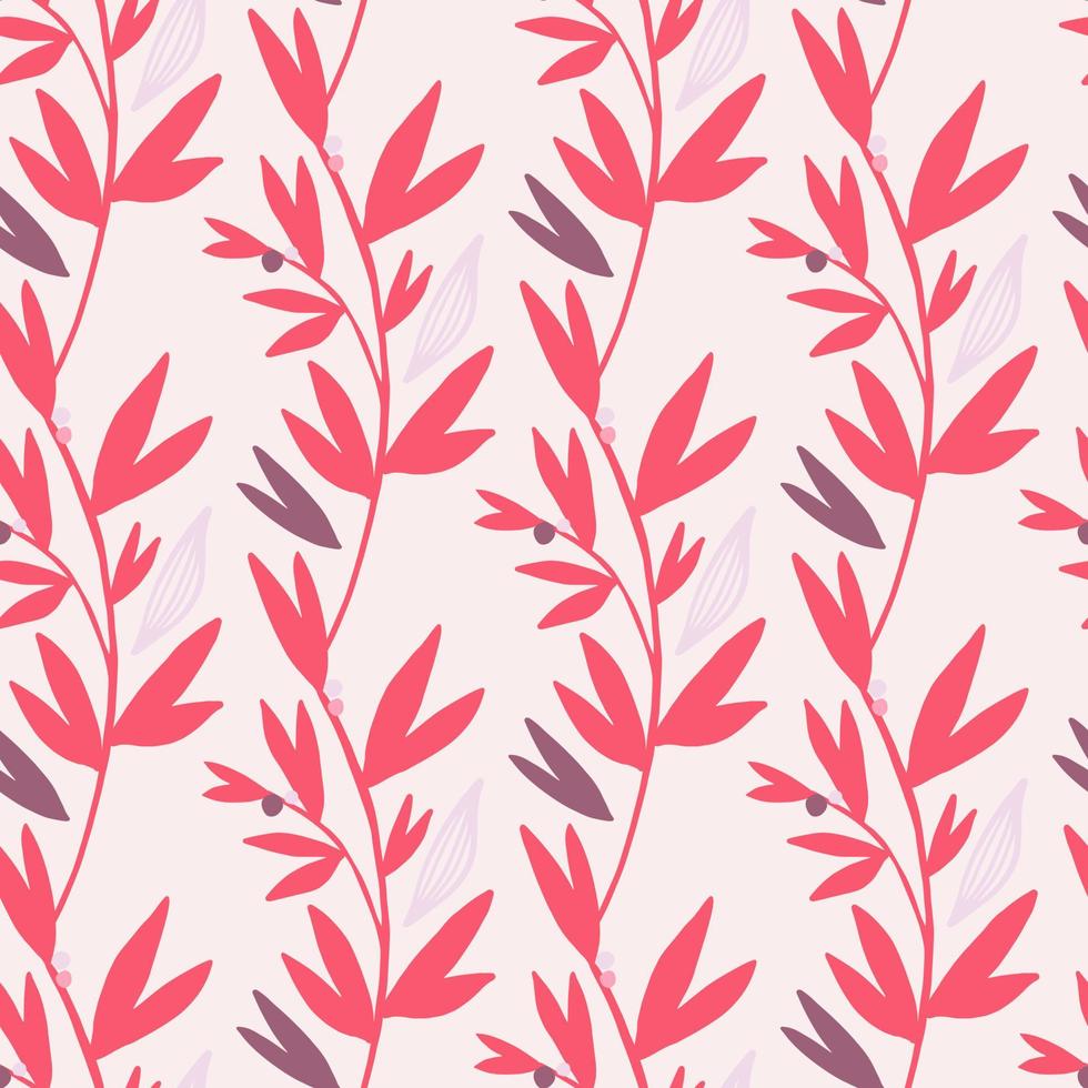 Bright pink botanic branches with purple elements on light background. vector