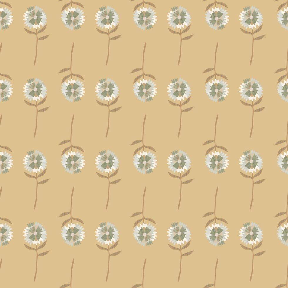 Minimalistic seamless flower pattern with little blow-ball silhouettes. Beige background. vector