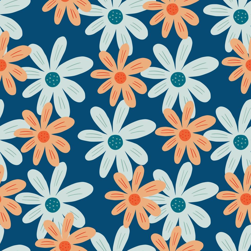 ditsy flores creativas de patrones sin fisuras sobre fondo azul. ornamento floral vector