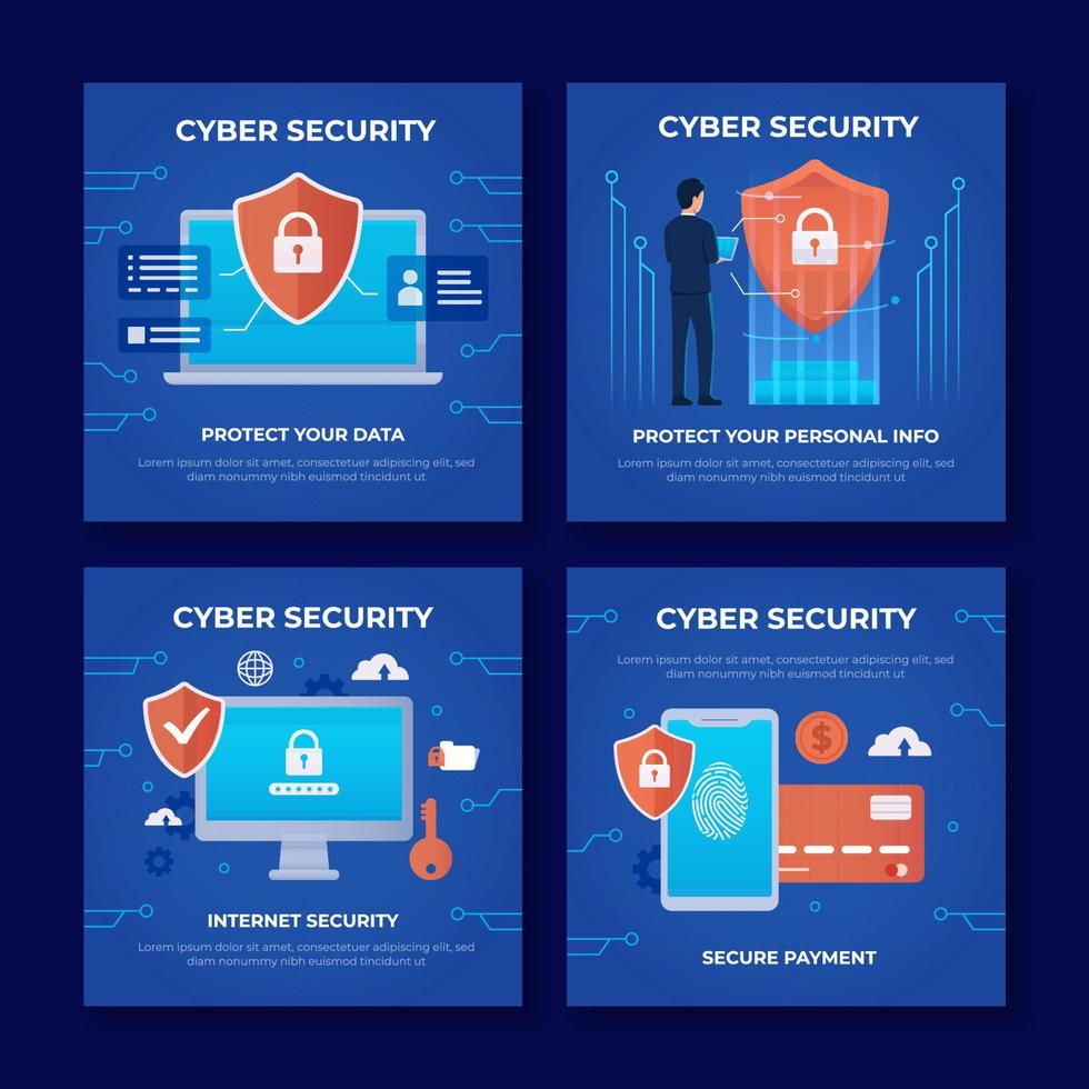 plantilla de publicación de redes sociales de seguridad cibernética vector