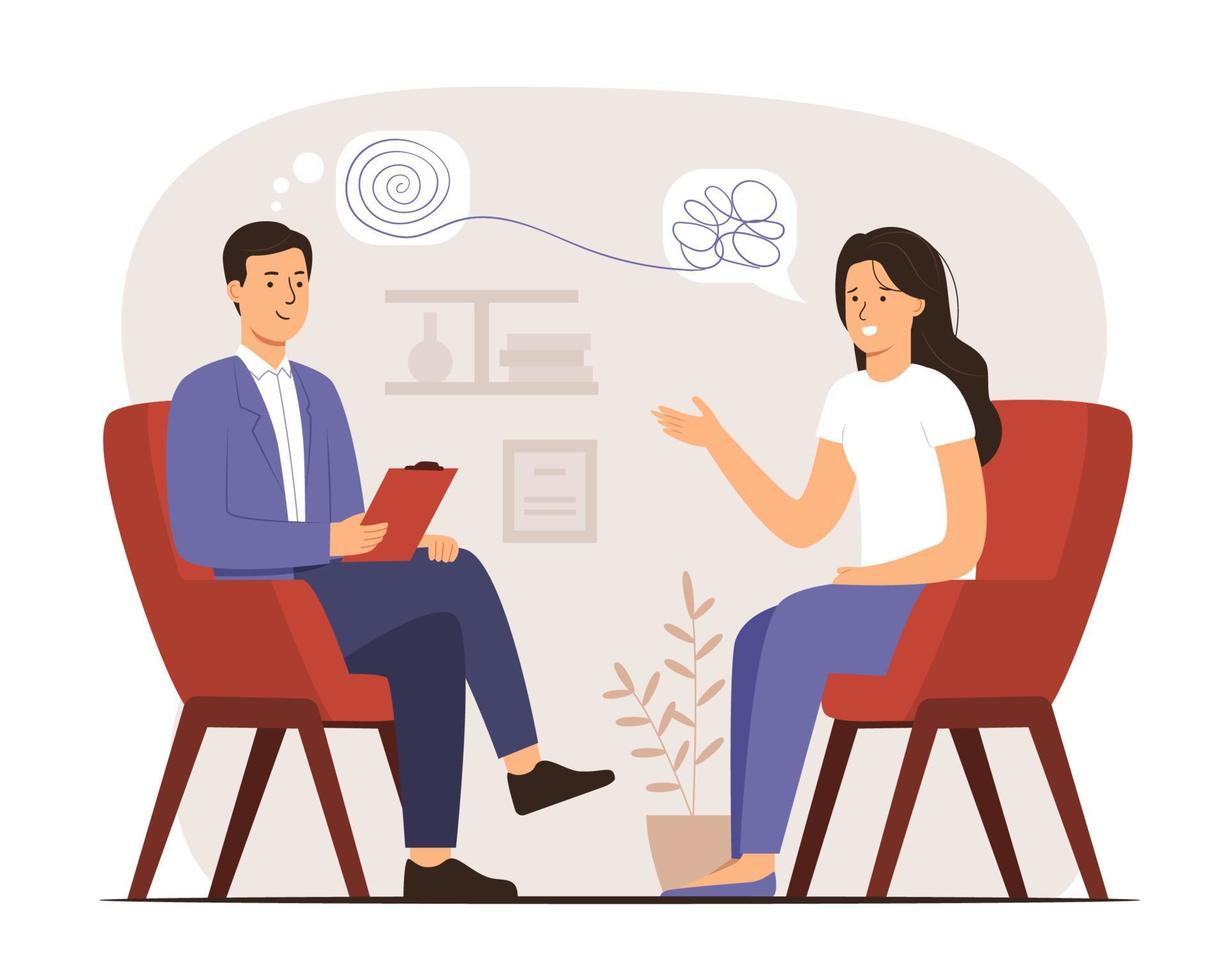 Psychologist and Female Patient in Psychotherapy Session vector