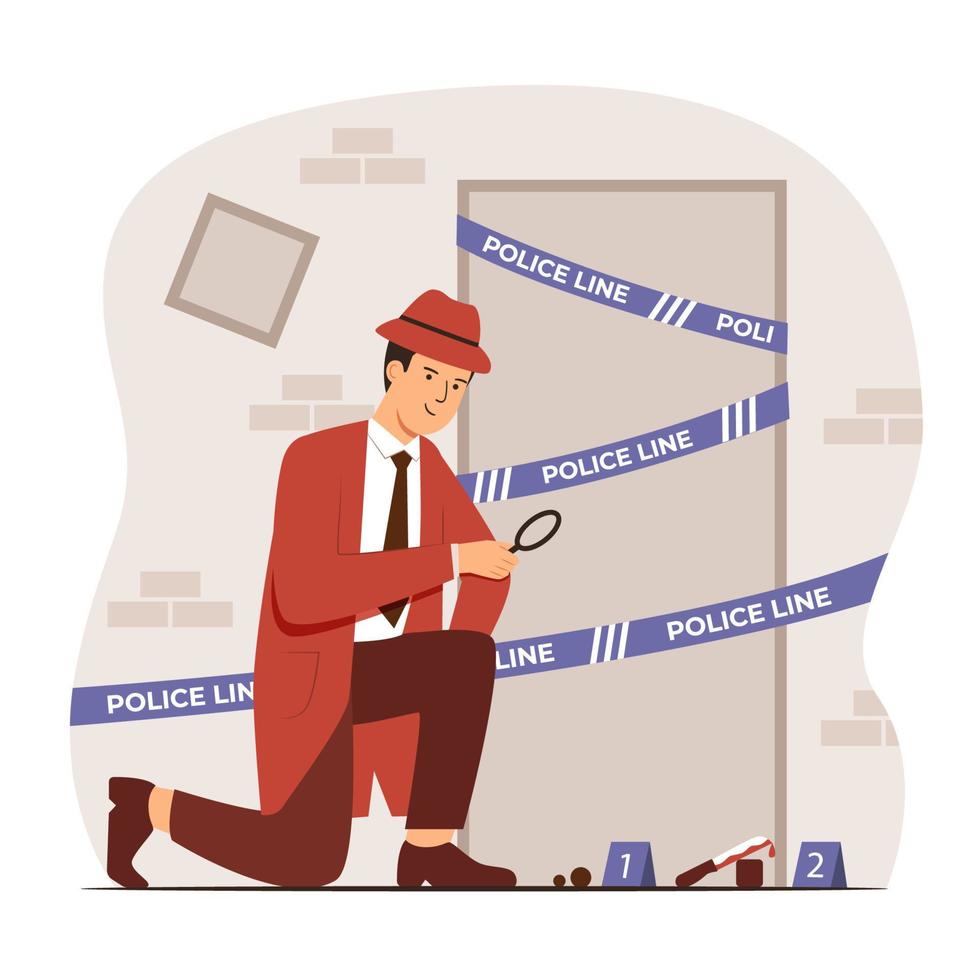 Detective with Magnifying Glass at Work vector