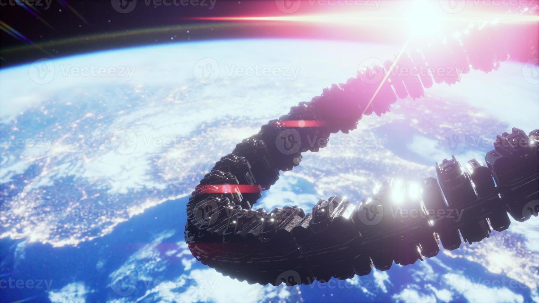 Unidentified alien spaceship flying near Earth elements furnished by NASA photo