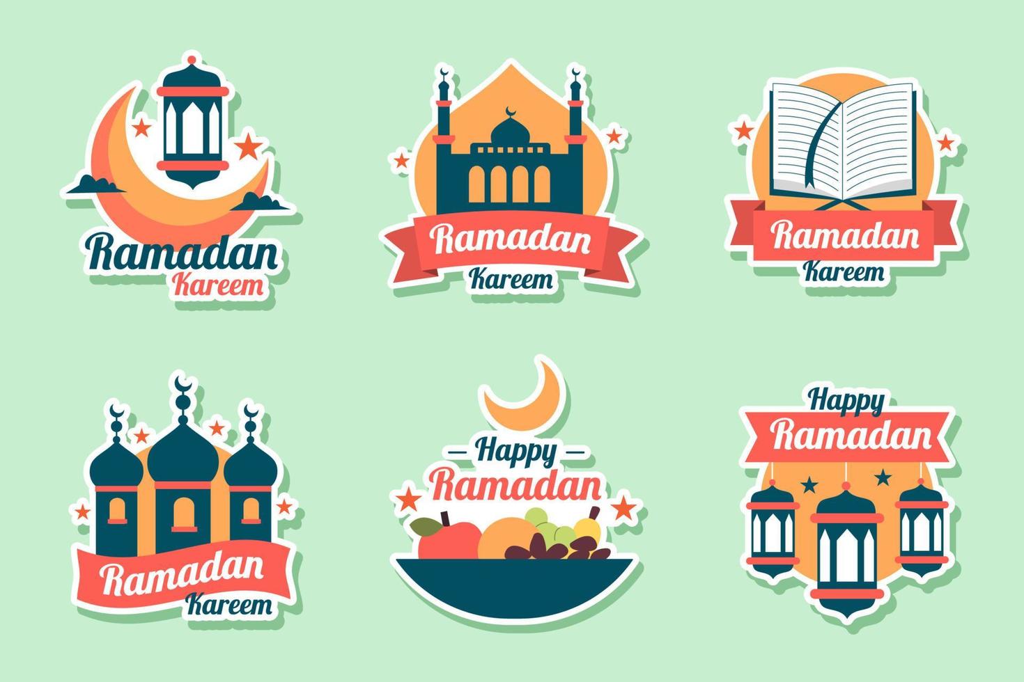 Set of Ramadan Kareem Stickers vector