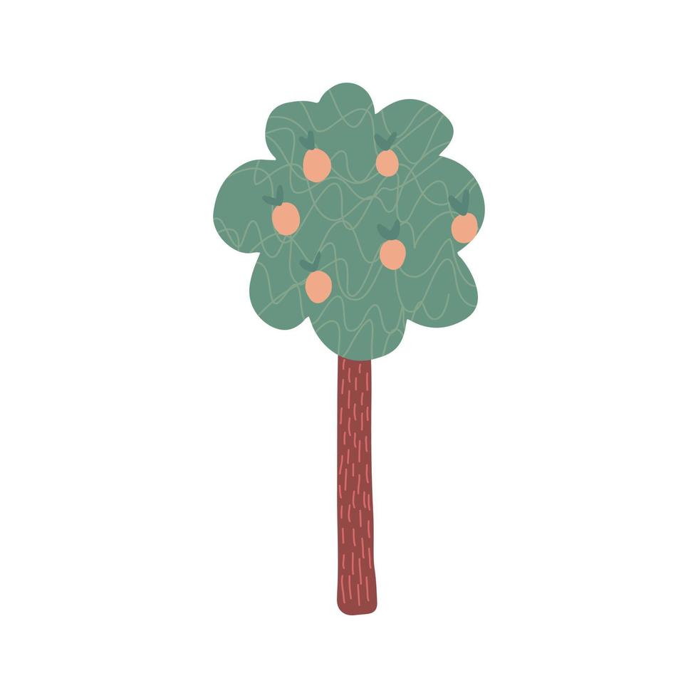 árbol frutal de garabato aislado sobre fondo blanco. manzano de dibujos animados. vector