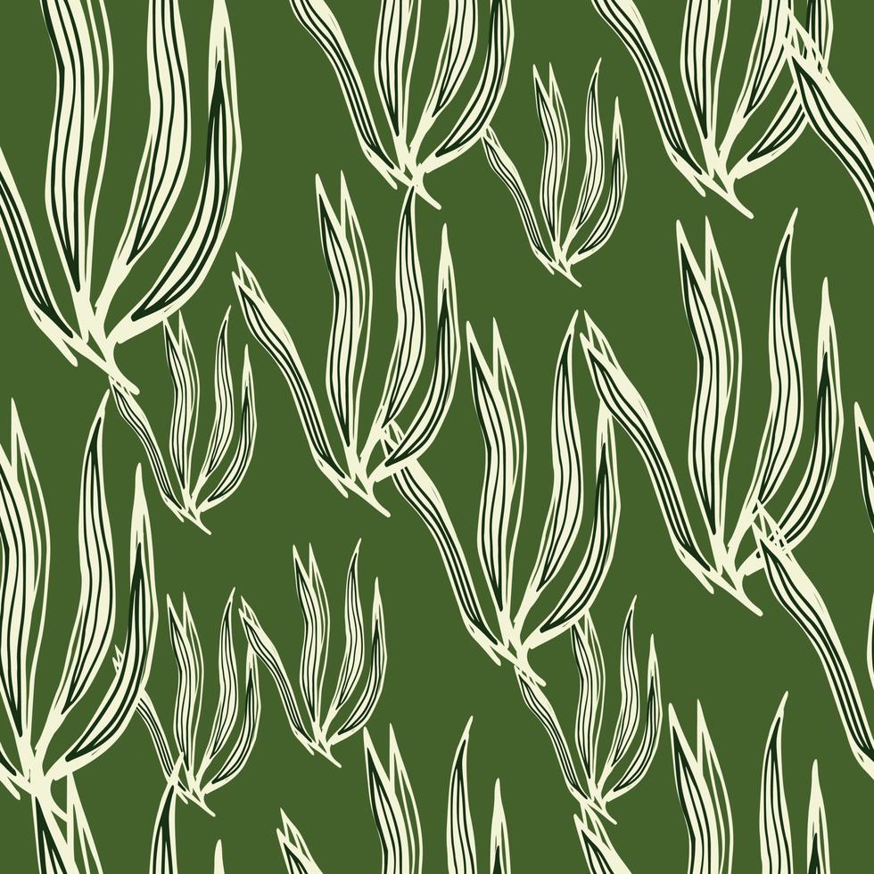Random retro seaweeds seamless pattern on green background. vector